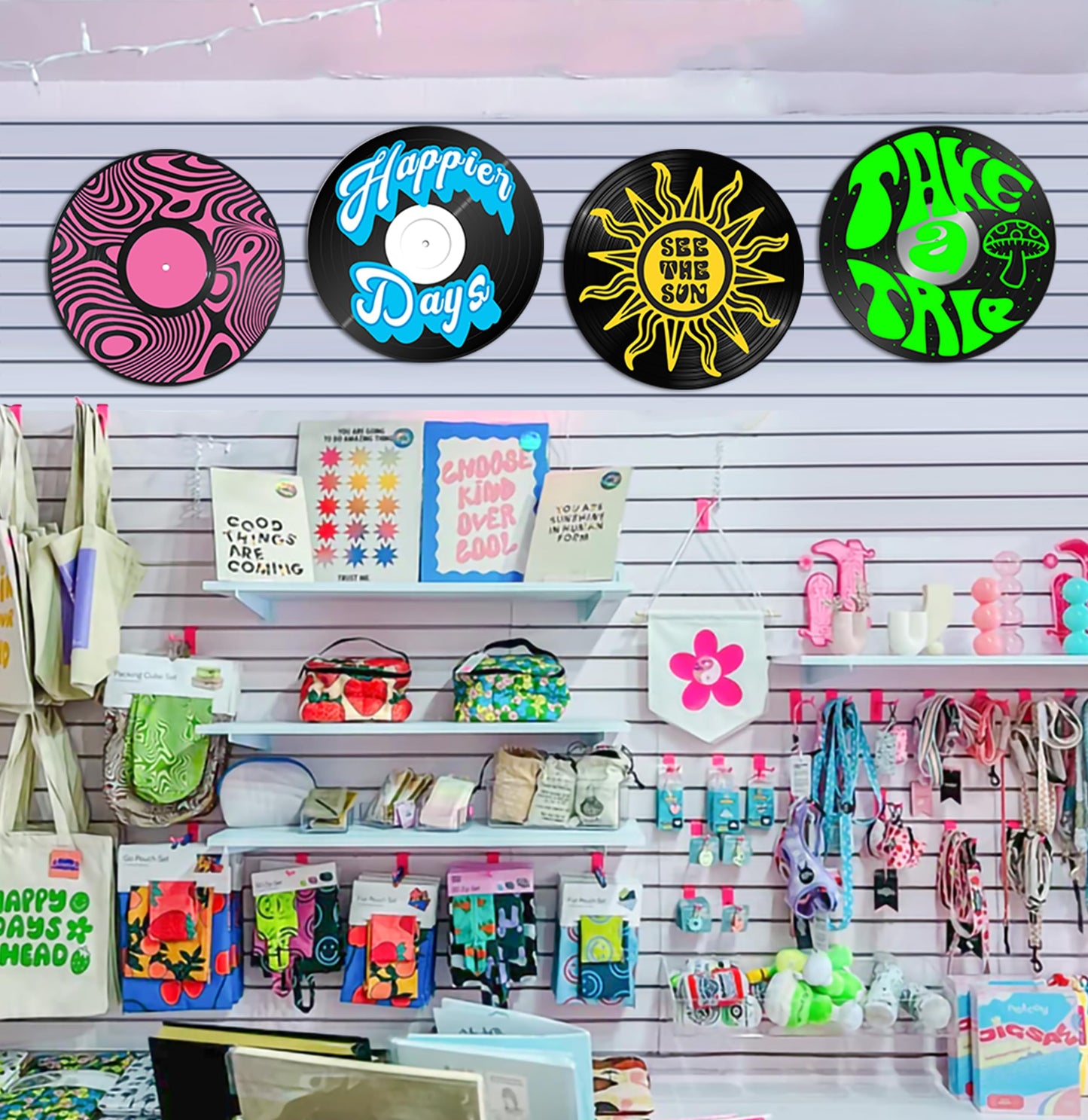 HK Studio Hippie Decor Records for Wall Aesthetic 12" Pack 4 - PVC Grunge Record Wall Decor for Dorm, Boy & Girl Room Decor Aesthetic