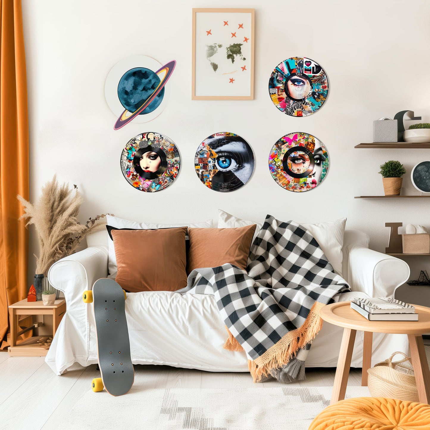 HK Studio Records Y2K Room Decor Aesthetic 12" Pack 4 - Dorm Decor, Downtown Girl Room Decor, Hippie Room Decor, Room Decor for Teen Girls