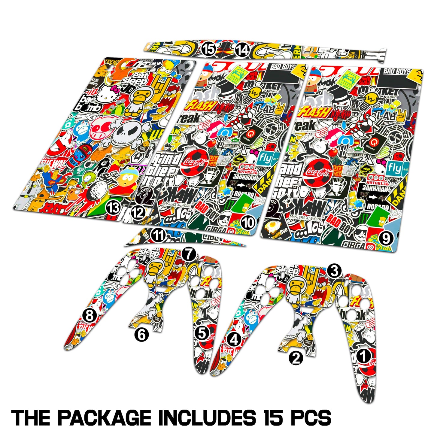 Skin Sticker for Game Console 5 Cover - Sticker Bomb, Compatible with Both Disc Edition & Digital Edition (not Slim Ver) - 2 Controller Skins & Console Skin - No Bubble, Full Protection, Removable