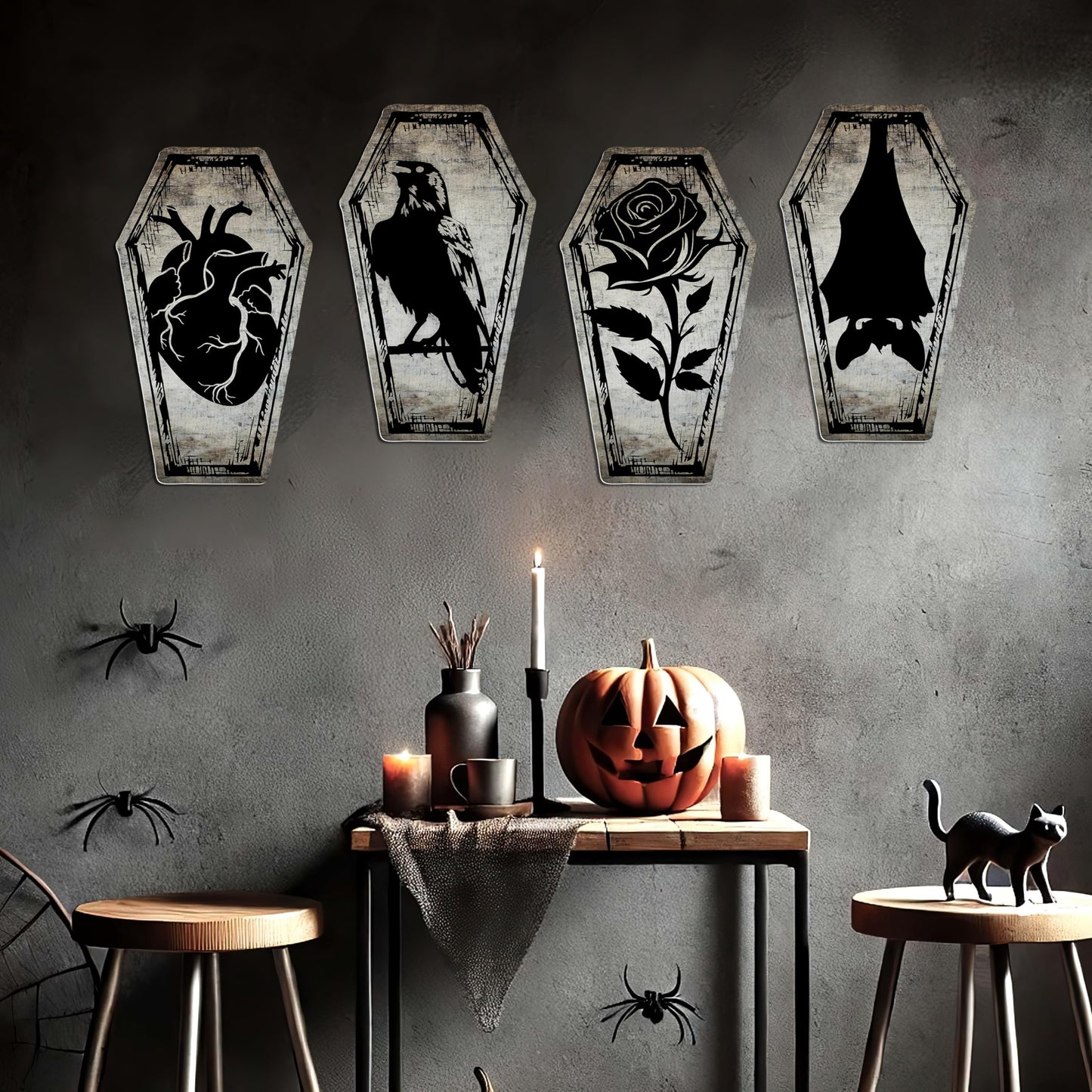 Gothic Decor Dark Academia Posters 10" x 16" Pack 4 - Illusion Framed Coffin Gothic Home Decor, Halloween Decor, Dorm Decor, Teen Room Decor