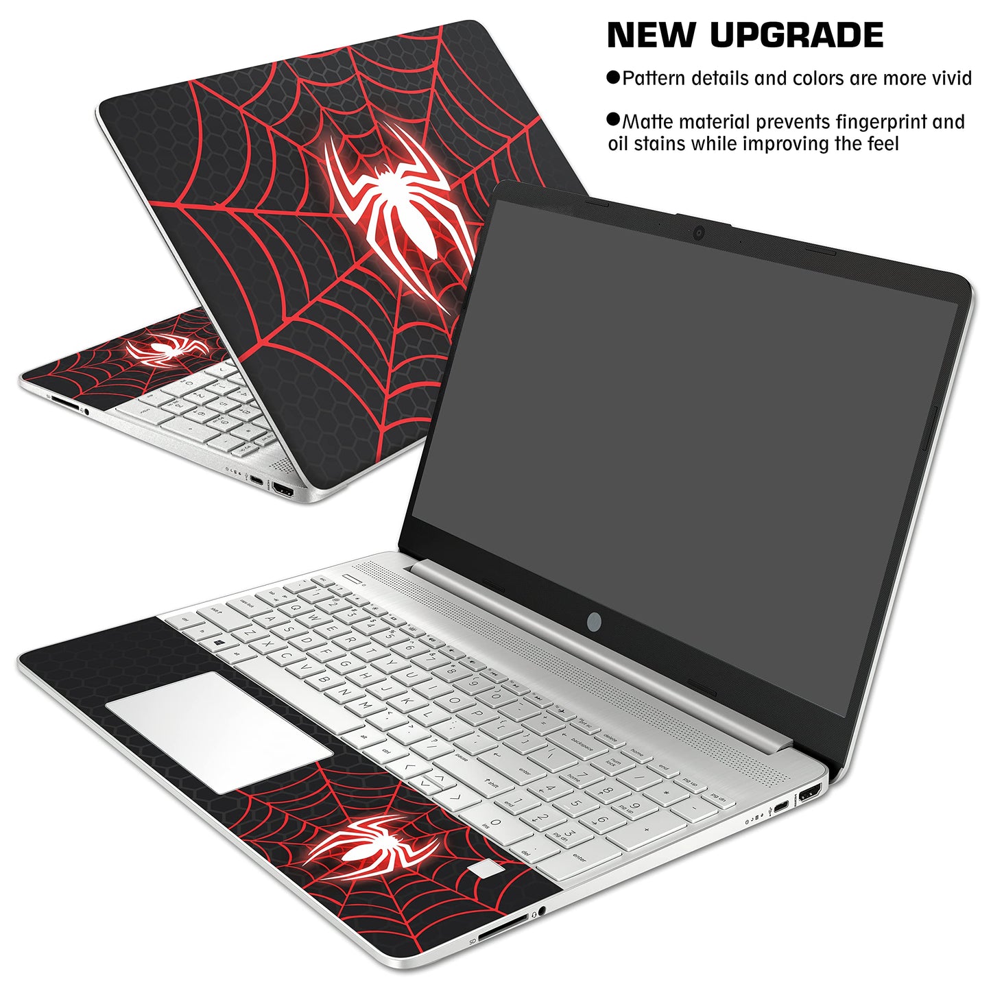 HK Studio Laptop Skin Decal Specific Fit for HP 15.6" with No Cutting Required, No Bubble, Waterproof, Scratch Resistant, Spider Design - Including Wide Screen and Full Wrist Pad Skin