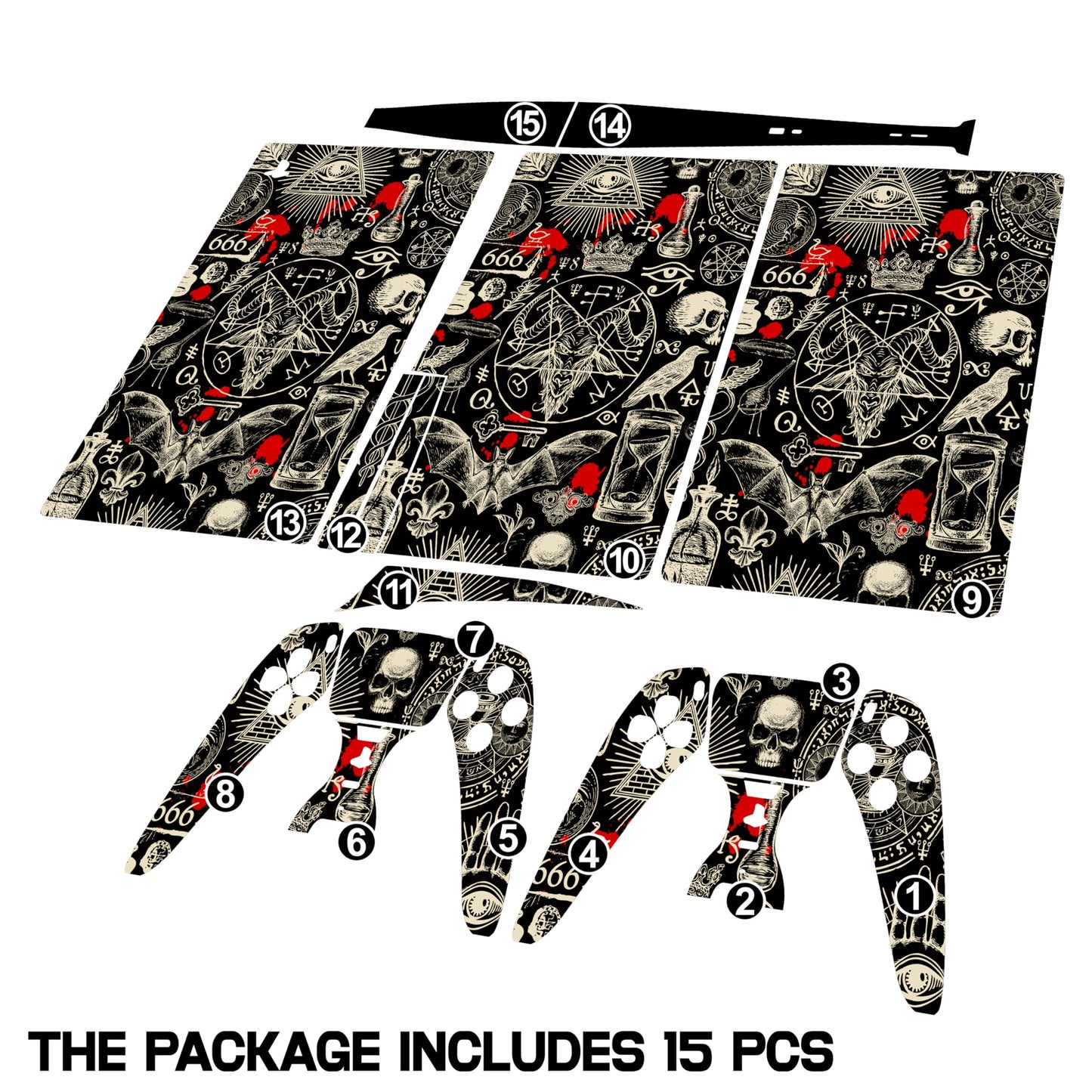 Skin Sticker for Game Console 5 Cover - Horror Gothic, Compatible with Both Disc Edition & Digital Edition (not Slim Ver) - 2 Controller Skins & Console Skin - No Bubble, Full Protection, Removable