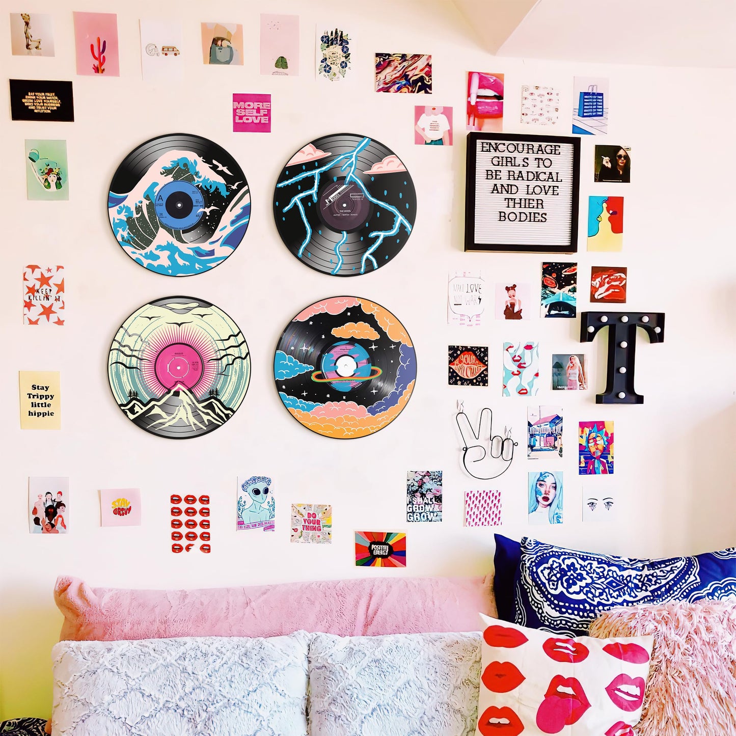 HK Studio Records Wall Decor Hippie Aesthetic 12" Pack 4 - Supernatural for Dorm, Bedroom, Teen Room Decor - PVC (not Vinyl) Room Decor Aesthetic, Room Decor Y2K