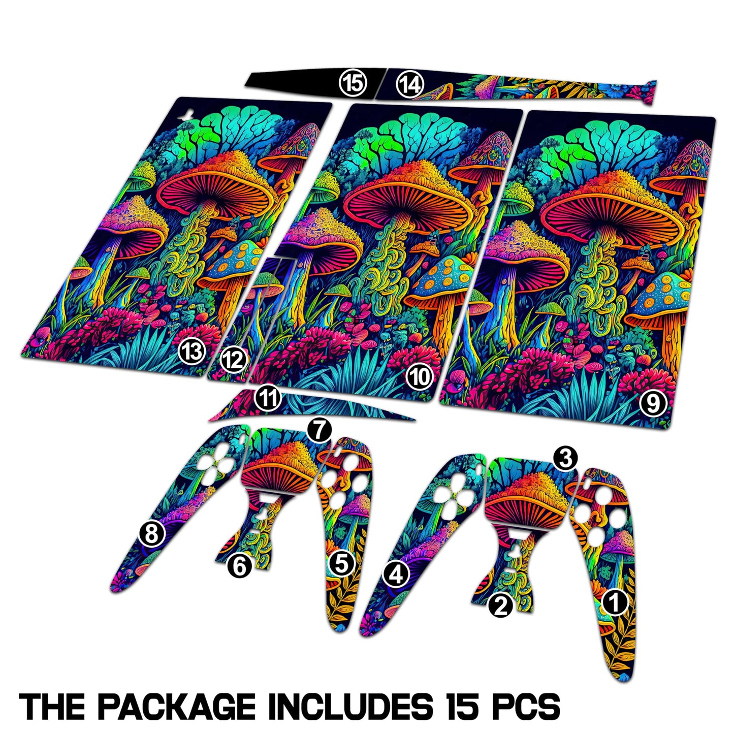 Skin Sticker for Game Console 5 Cover - Hippie Mushroom, Compatible with Both Disc Edition & Digital Edition (not Slim Ver) - 2 Controller Skins & Console Skin - No Bubble, Full Protection, Removable