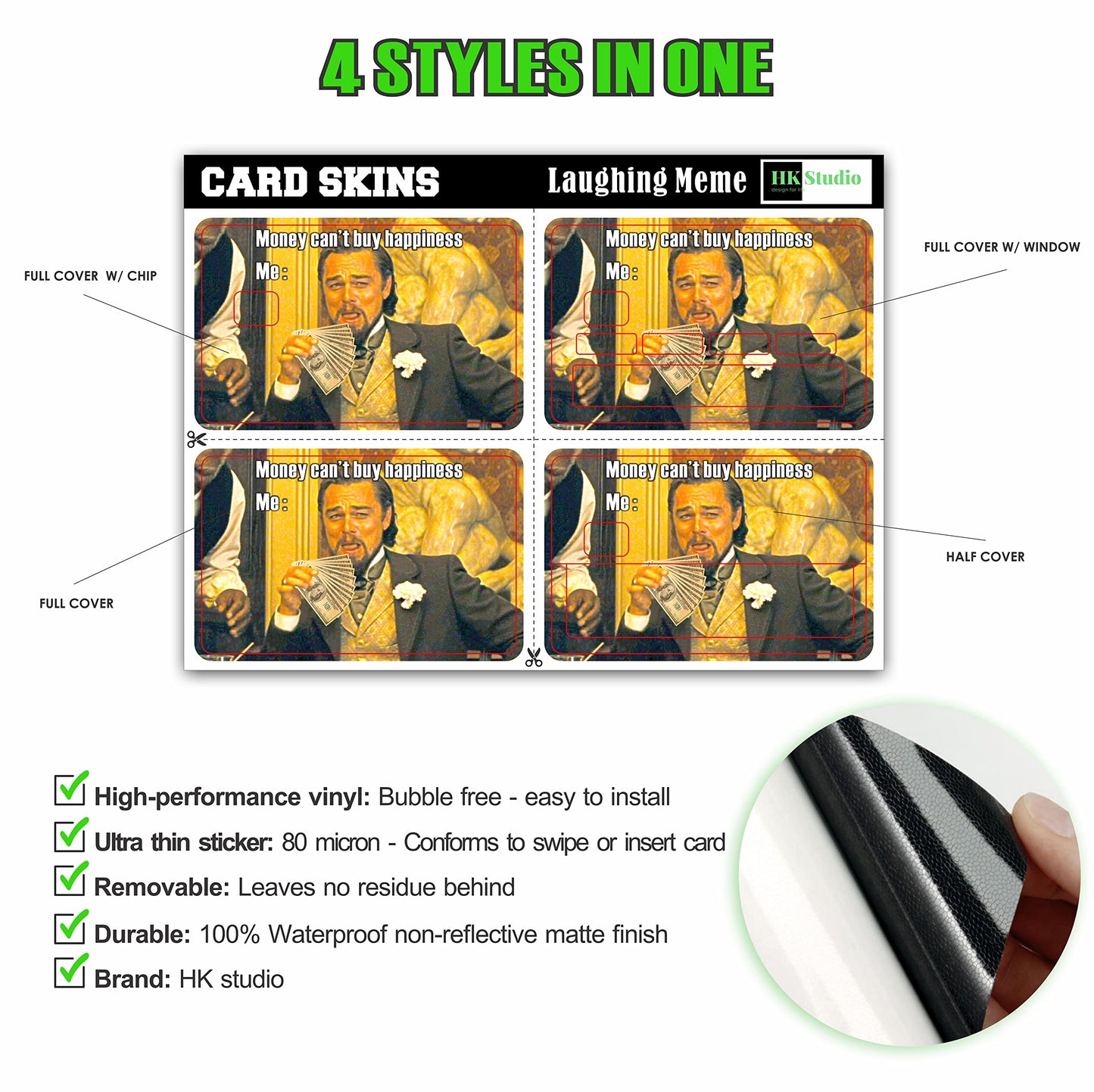 HK Studio Card Skin Sticker Money Funny Meme for EBT, Transportation, Key, Debit, Credit Card Skin - Protecting and Personalizing Bank Card - No Bubble, Slim, Waterproof, Digital-Printed