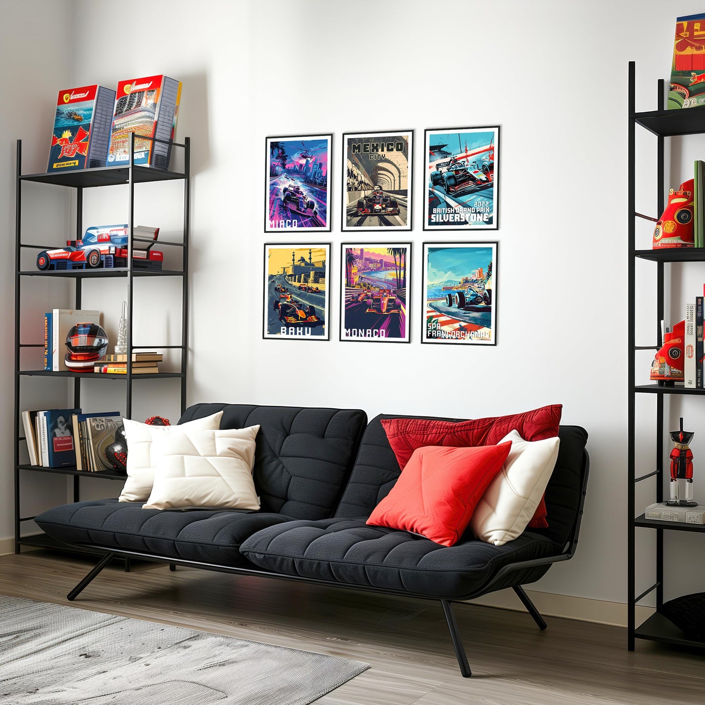 HK Studio F1 Race Car Posters Decor 8" x 11" Pack 6 - Dorm Decor, Vintage Room Decor Aesthetic, Teen Room Decor