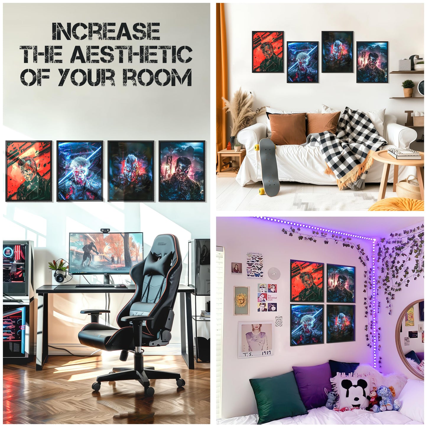 HK Studio Zombie Creepy Horror Decor Posters 13"x 17" Pack 4 - Funky Decor for Bedroom, Dorm, Teen Room - Emo Room Decor Aesthetic