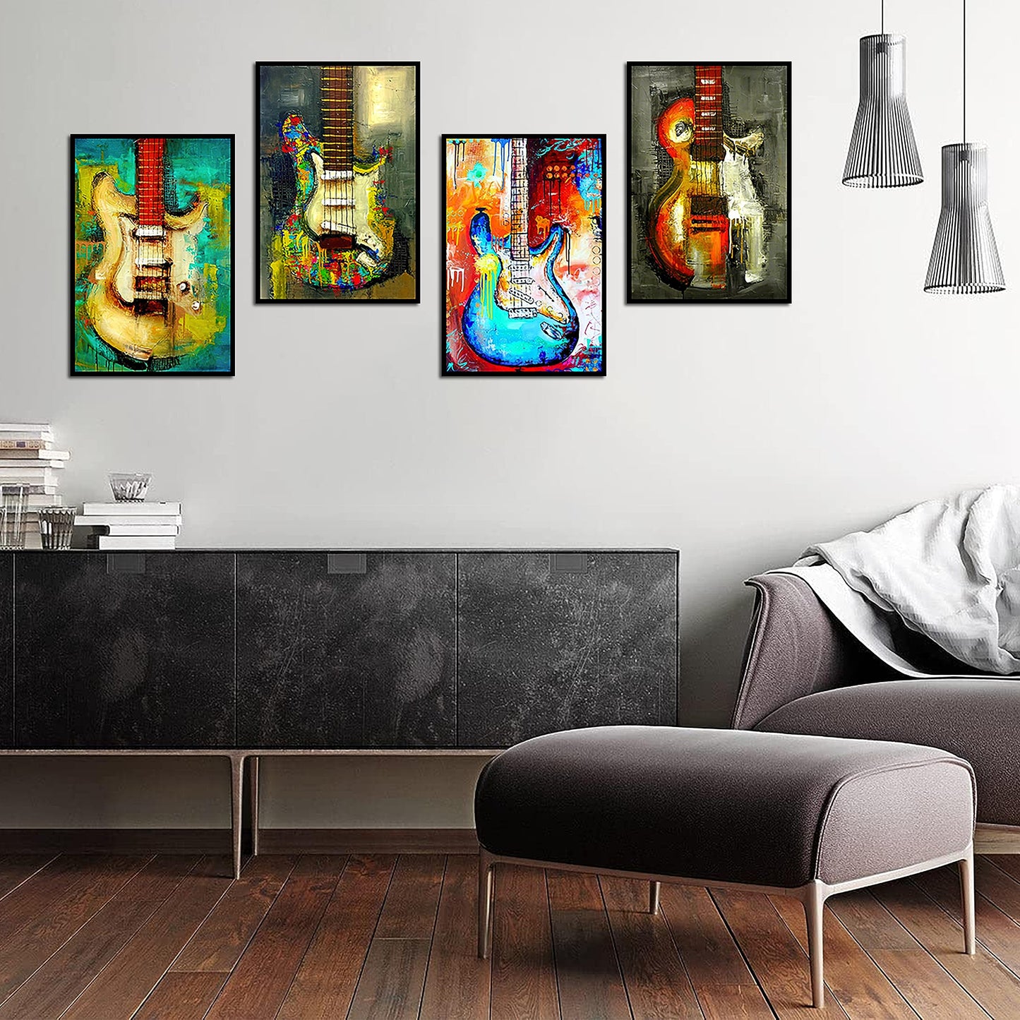 HK Studio Guitar Music Posters - Vintage Rock Guitar Wall Art for Room Decor Aesthetic 11" x 16" Pack 4