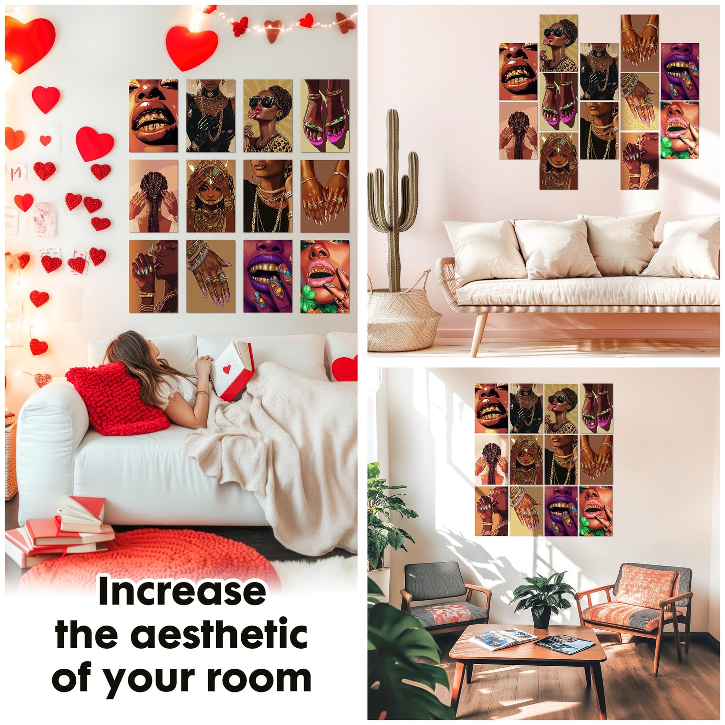 HK Studio African American Wall Art Posters 8" x 12" Pack 12 - Black Girl Wall Art, Black Woman Wall Art for Dorm Decor, Aesthetic Room Decor, Living Room Decor