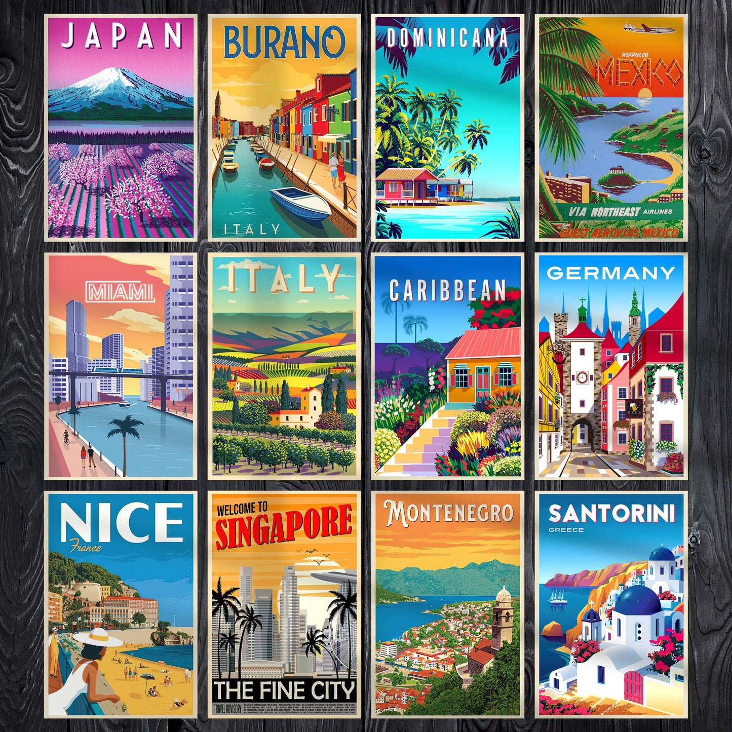 HK Studio Travel Decor City Wall Art - Travel Wall Art, Vintage Travel Posters