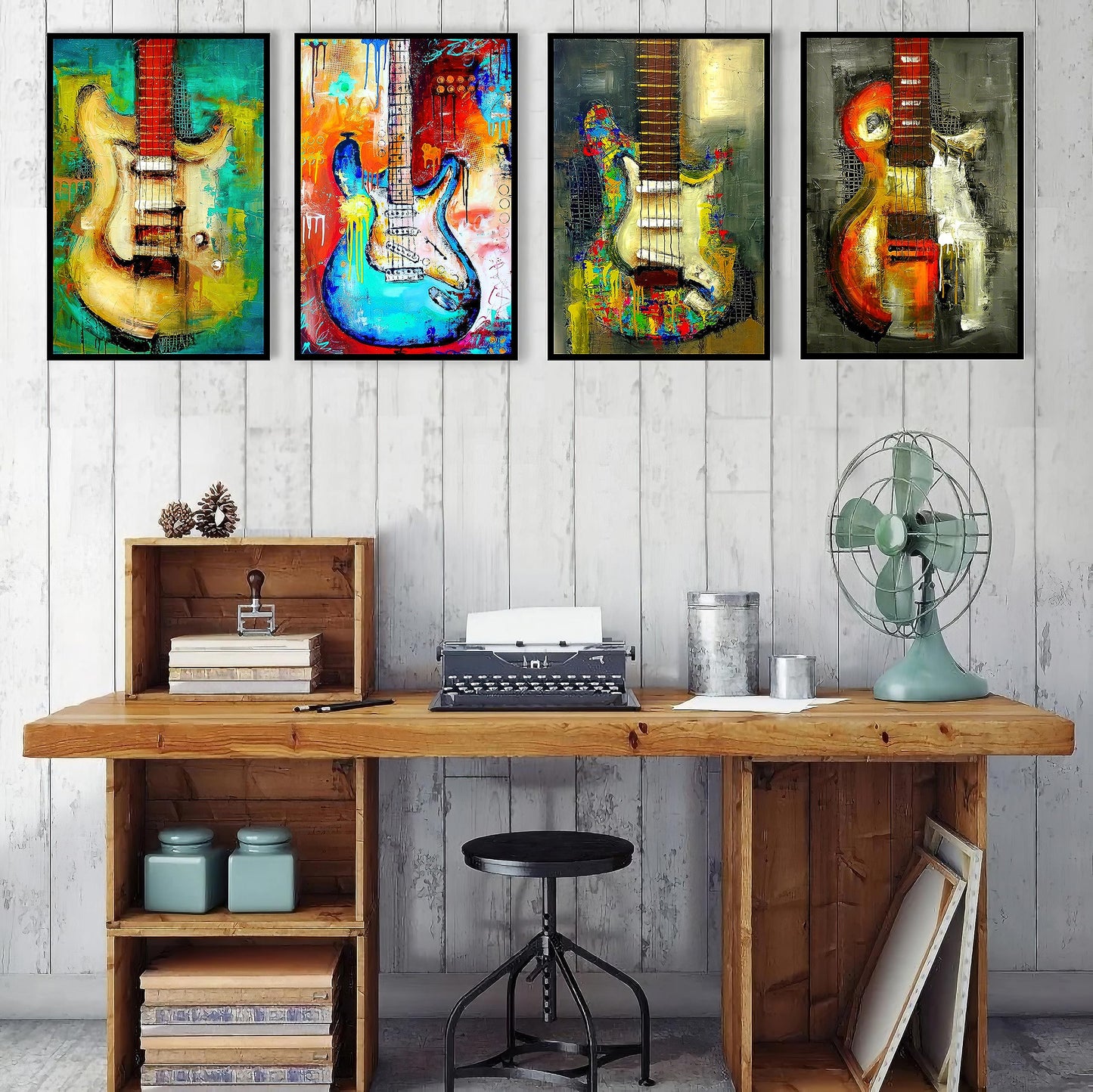 HK Studio Guitar Music Posters - Vintage Rock Guitar Wall Art for Room Decor Aesthetic 11" x 16" Pack 4