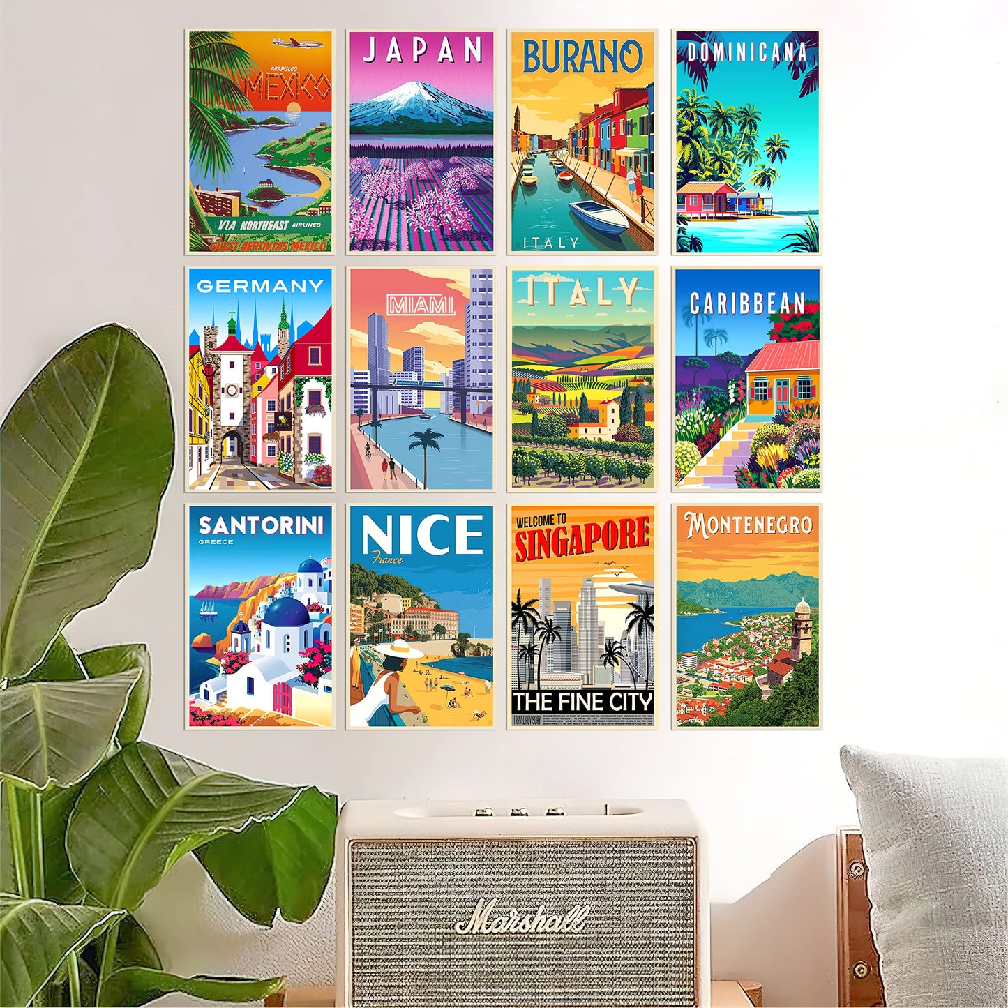 HK Studio Travel Decor City Wall Art - Travel Wall Art, Vintage Travel Posters