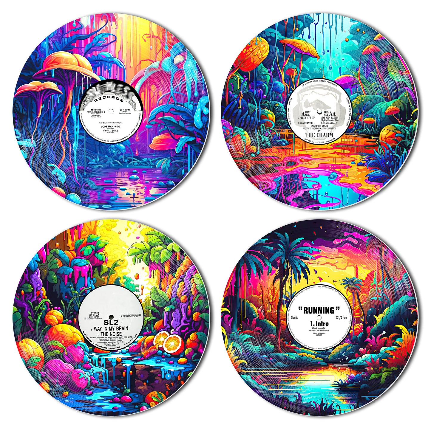 HK Studio Records Wall Decor Hippie Aesthetic 12" Pack 4 - for Dorm, Bedroom, Teen Room Decor - PVC (not Vinyl) Room Decor Aesthetic, Room Decor Y2K