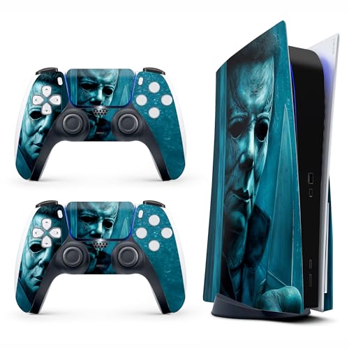 Skin Sticker for Game Console 5 Cover, Both Disc & Digital Edition (not Slim Version) - Horror Killer, Removable Decal Cover for 2 Controllers & Console