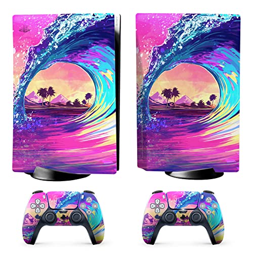 HK Studio Meta Wave Decal Sticker Skin Specific Cover for Both PS5 Disc Edition and Digital Edition - Waterproof, No Bubble, Including 2 Controller Skins and Console Skin