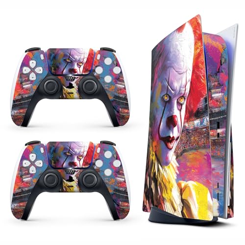 Skin Sticker for Game Console 5 Cover, Both Disc & Digital Edition (not Slim Version) - Horror Clown, Removable Decal Cover for 2 Controllers & Console