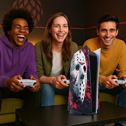 Skin Sticker for Game Console 5 Cover, Both Disc & Digital Edition (not Slim Version) - Horror Hockey Mask, Removable Decal Cover for 2 Controllers & Console