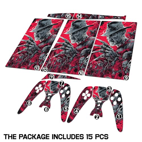 Skin Sticker for Game Console 5 Cover, Both Disc & Digital Edition (not Slim Version) - Horror Zombie, Removable Decal Cover for 2 Controllers & Console
