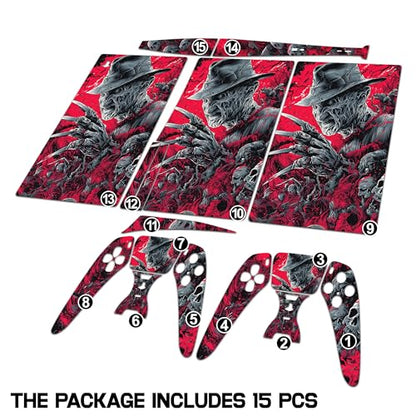 Skin Sticker for Game Console 5 Cover, Both Disc & Digital Edition (not Slim Version) - Horror Zombie, Removable Decal Cover for 2 Controllers & Console