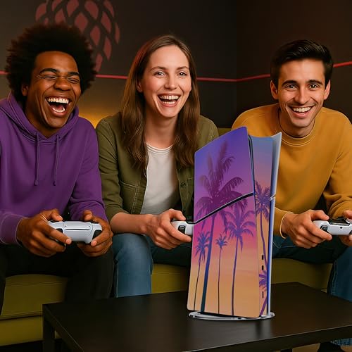 Skin Sticker for Game Console 5 Slim Version, Both Disc & Digital Edition - Beach Palms, Removable Decal Cover for 2 Controllers & Console