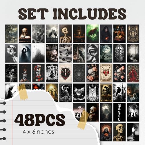 HK Studio Gothic Decor - Halloween Wall Decor, Unframed 48 Pcs 4" x 6"