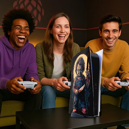 Skin Sticker for Game Console 5 Cover, Both Disc & Digital Edition (not Slim Version) - Horror Doll, Removable Decal Cover for 2 Controllers & Console