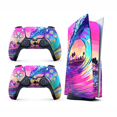 HK Studio Meta Wave Decal Sticker Skin Specific Cover for Both PS5 Disc Edition and Digital Edition - Waterproof, No Bubble, Including 2 Controller Skins and Console Skin