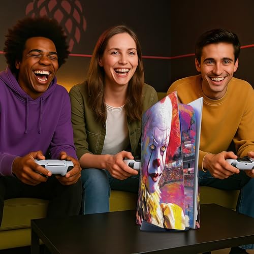 Skin Sticker for Game Console 5 Cover, Both Disc & Digital Edition (not Slim Version) - Horror Clown, Removable Decal Cover for 2 Controllers & Console