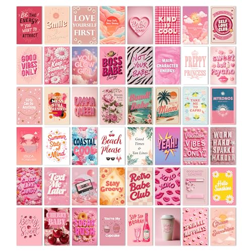 HK Studio Preppy Room Decor - Pink Wall Decor, Preppy Stuff, Unframed 48 Pcs 4" x 6"