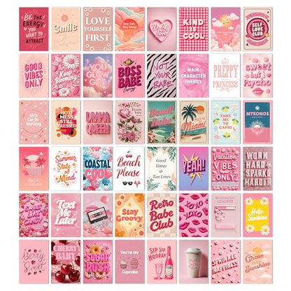HK Studio Preppy Room Decor - Pink Wall Decor, Preppy Stuff, Unframed 48 Pcs 4" x 6"