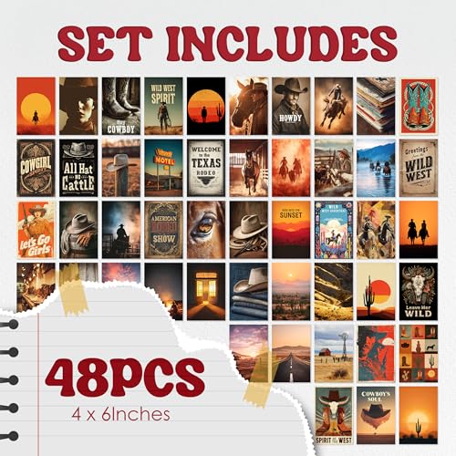 HK Studio Western Wall Decor - Cowboy Wall Art, Unframed 48 Pcs 4" x 6"