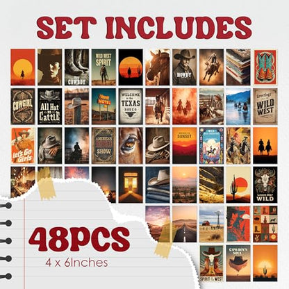 HK Studio Western Wall Decor - Cowboy Wall Art, Unframed 48 Pcs 4" x 6"