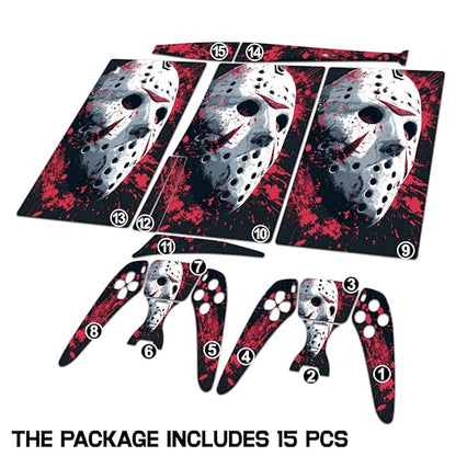 Skin Sticker for Game Console 5 Cover, Both Disc & Digital Edition (not Slim Version) - Horror Hockey Mask, Removable Decal Cover for 2 Controllers & Console