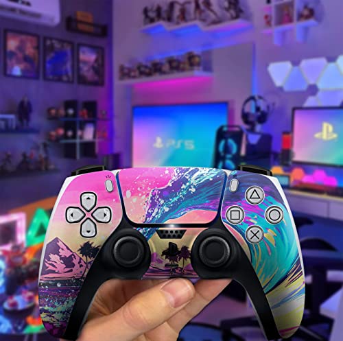 HK Studio Meta Wave Decal Sticker Skin Specific Cover for Both PS5 Disc Edition and Digital Edition - Waterproof, No Bubble, Including 2 Controller Skins and Console Skin