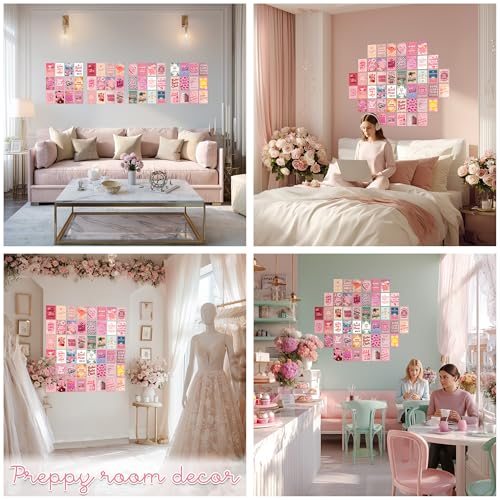 HK Studio Preppy Room Decor - Pink Wall Decor, Preppy Stuff, Unframed 48 Pcs 4" x 6"