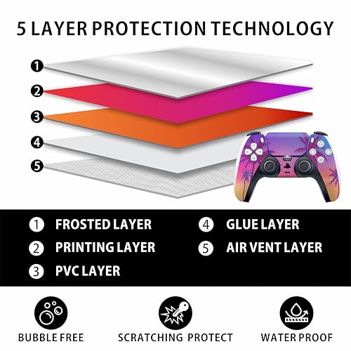 Skin Sticker for Game Console 5 Slim Version, Both Disc & Digital Edition - Beach Palms, Removable Decal Cover for 2 Controllers & Console