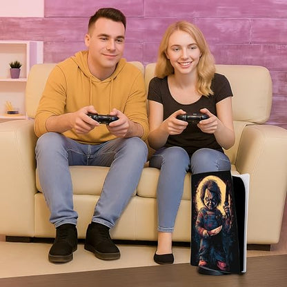 Skin Sticker for Game Console 5 Cover, Both Disc & Digital Edition (not Slim Version) - Horror Doll, Removable Decal Cover for 2 Controllers & Console