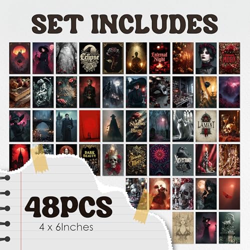 HK Studio Gothic Decor - Halloween Gothic Wall Decor, Unframed 48 Pcs 4" x 6"