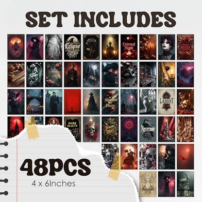 HK Studio Gothic Decor - Halloween Gothic Wall Decor, Unframed 48 Pcs 4" x 6"
