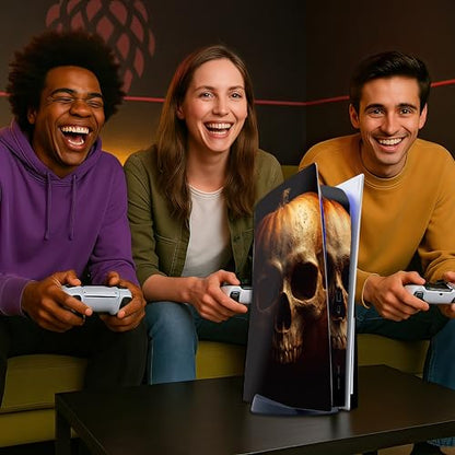 Skin Sticker for Game Console 5 Cover, Both Disc & Digital Edition (not Slim Version) - Horror Skull Pumpkin, Removable Decal Cover for 2 Controllers & Console
