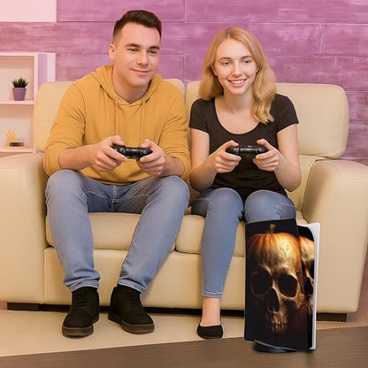 Skin Sticker for Game Console 5 Cover, Both Disc & Digital Edition (not Slim Version) - Horror Skull Pumpkin, Removable Decal Cover for 2 Controllers & Console