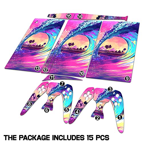 HK Studio Meta Wave Decal Sticker Skin Specific Cover for Both PS5 Disc Edition and Digital Edition - Waterproof, No Bubble, Including 2 Controller Skins and Console Skin