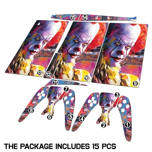 Skin Sticker for Game Console 5 Cover, Both Disc & Digital Edition (not Slim Version) - Horror Clown, Removable Decal Cover for 2 Controllers & Console