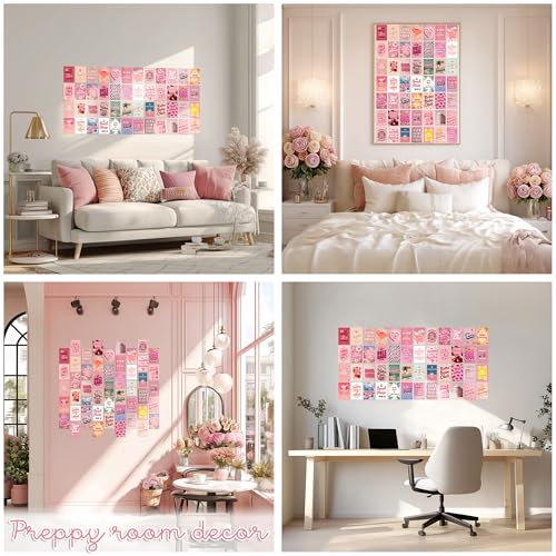 HK Studio Preppy Room Decor - Pink Wall Decor, Preppy Stuff, Unframed 48 Pcs 4" x 6"