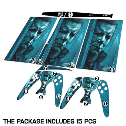Skin Sticker for Game Console 5 Cover, Both Disc & Digital Edition (not Slim Version) - Horror Killer, Removable Decal Cover for 2 Controllers & Console