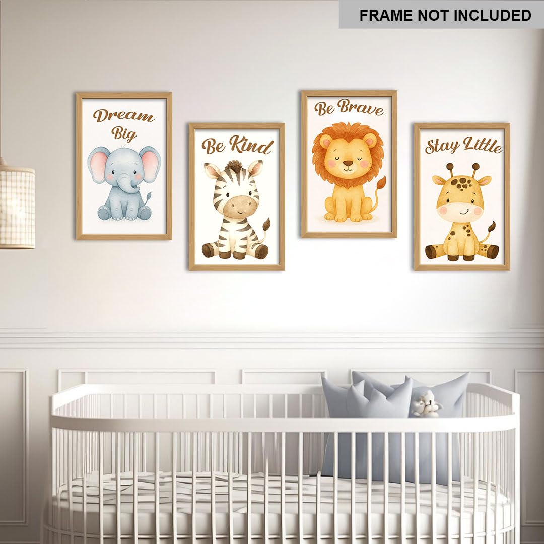 HK Studio Woodland Nursery Decor - Be Brave Be Kind Stay Little Dream Big, Safari Nursery Decor, Unframed 4 Pcs 11" x 17"