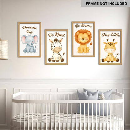 HK Studio Woodland Nursery Decor - Be Brave Be Kind Stay Little Dream Big, Safari Nursery Decor, Unframed 4 Pcs 11" x 17"