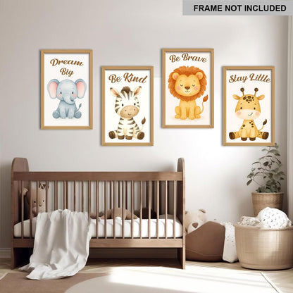 HK Studio Woodland Nursery Decor - Be Brave Be Kind Stay Little Dream Big, Safari Nursery Decor, Unframed 4 Pcs 11" x 17"