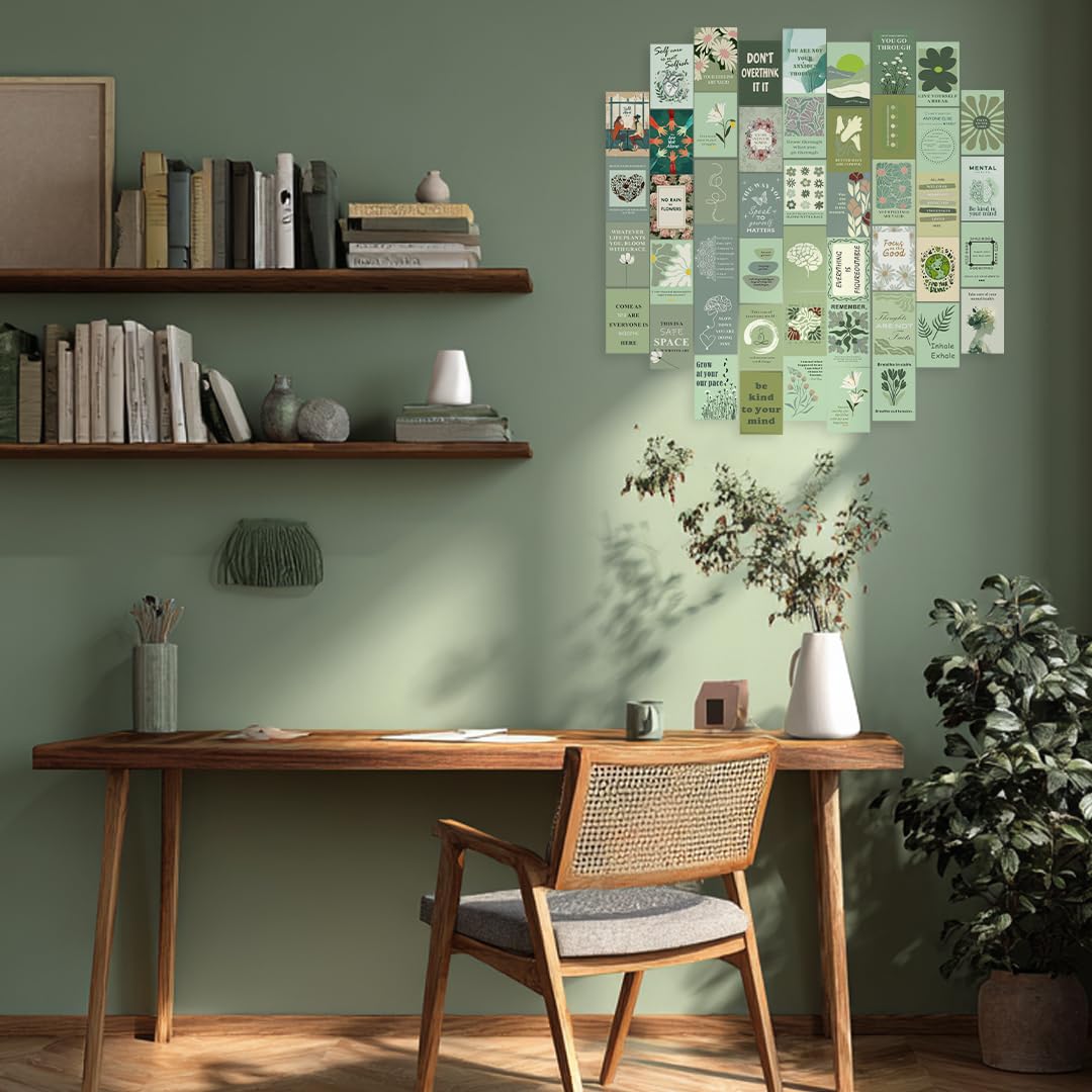 HK Studio Sage Green Mental Health Posters - Therapy Office Decor, Unframed 48 Pcs 4" x 6"