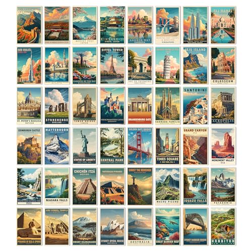 HK Studio Vintage Travel Postcards - Around The World Decorations, Vintage Travel Posters, Unframed 48 Pcs 4" x 6"